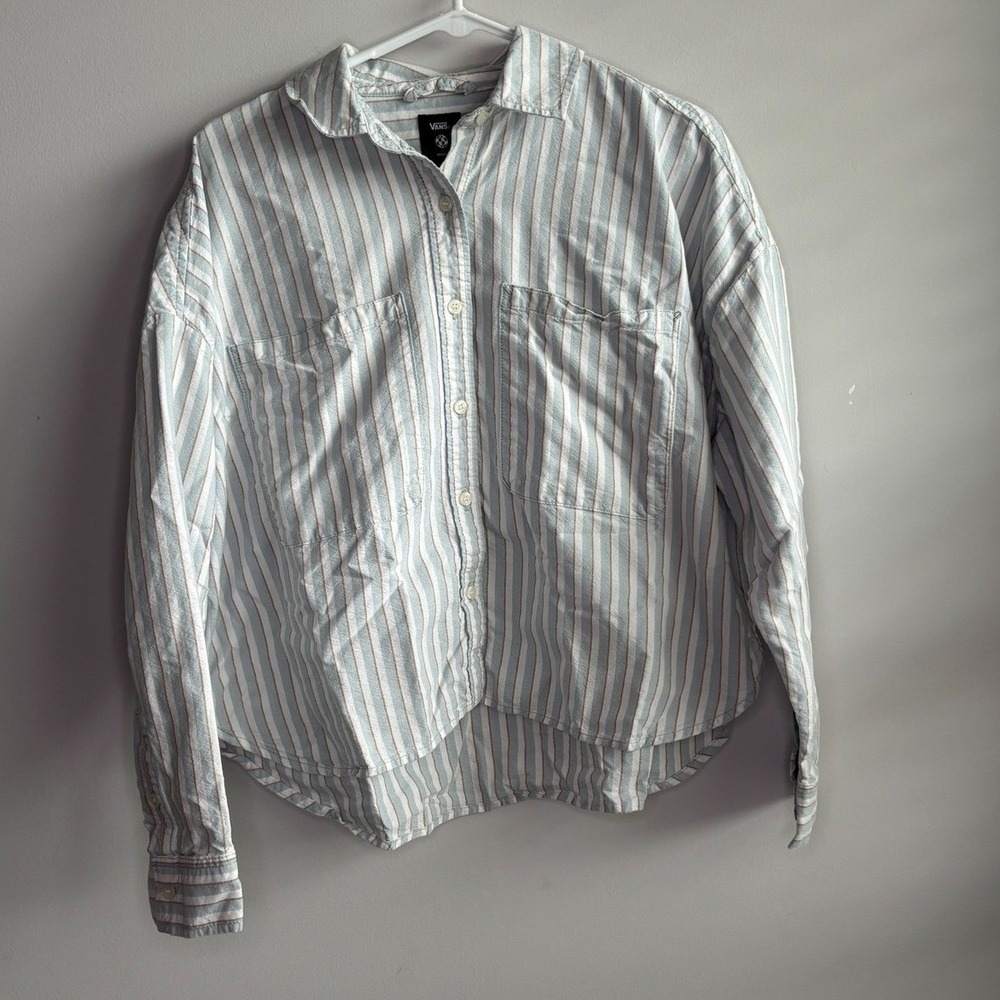 Vans Blue Striped Button Up Women Medium